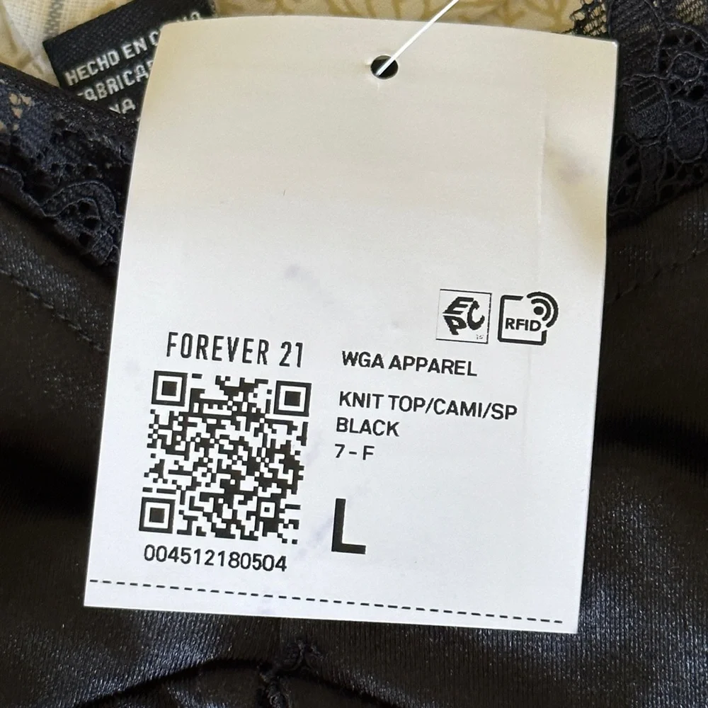 Forever 21 Black Satin & Lace Camisole, sz Large - Picture 7 of 8